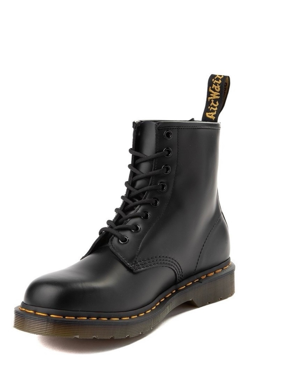 Dr. Martens Black Leather Lace-Up Combat Boot with Yellow Stitching new no box